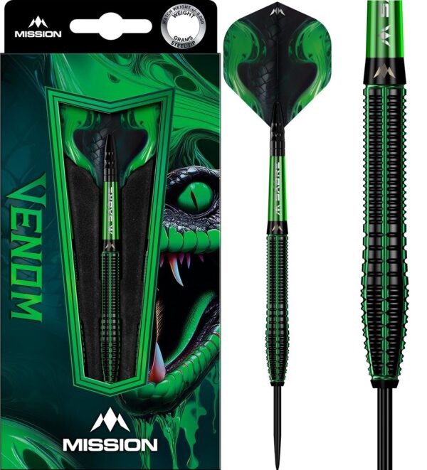 Mission Venon Black & Green Electro Plated Steeldart